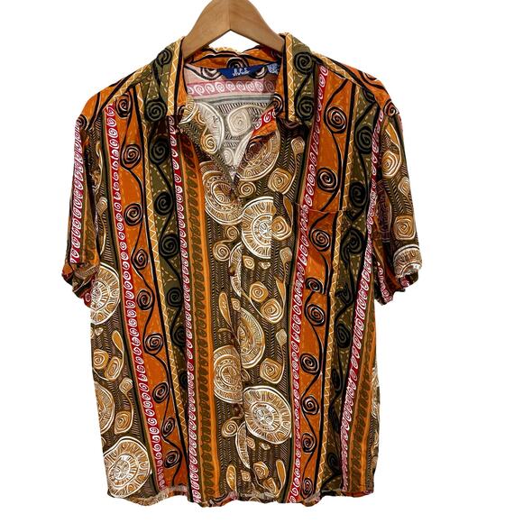 Vintage 90s Men's Collared Casual Tribal Graphic Button Up Short Sleeve Shirt; L - Picture 3 of 12